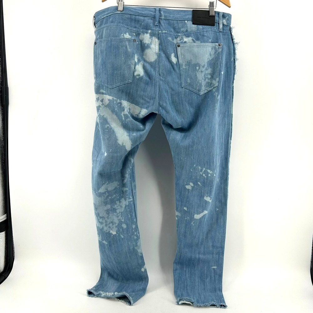 John Varvatos Men 38RG Dutch Blue Acid Wash Raw Hem Blue Denim Straight Leg Jean - Picture 5 of 6